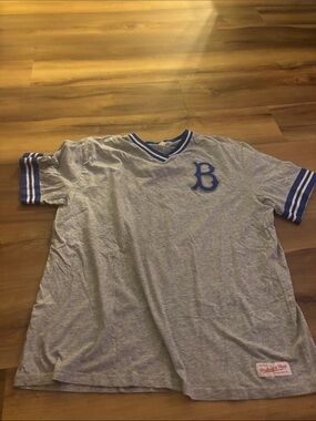 Mitchell & Ness Gray Dodgers Tee with Red Script Patch